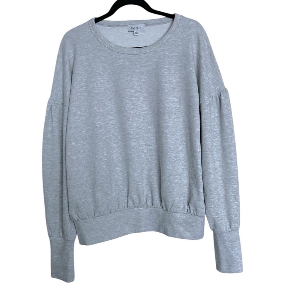 Evereve Heather Gray Pullover Snap Cuff Puff Sleeve Sweatshirt Sweater Large